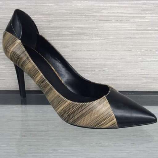 a pair of black high heeled shoes