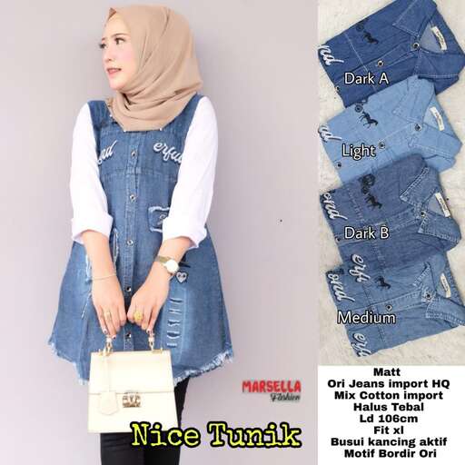 denim dress with a white shirt and black jeans