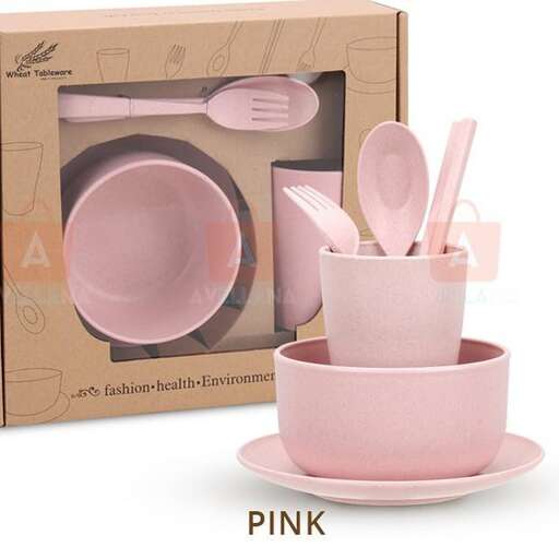 a pink bowl and spoons in a pink cup.