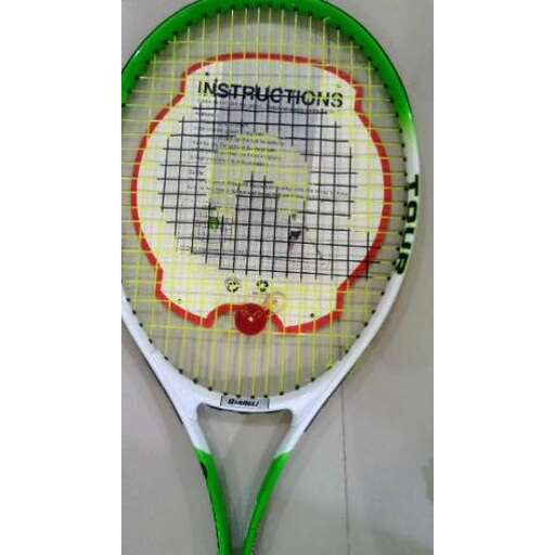 a tennis racket with a logo on it.