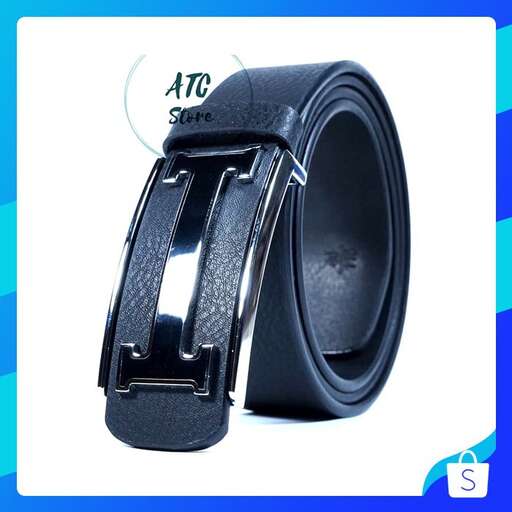 black leather belt with a wide buckle