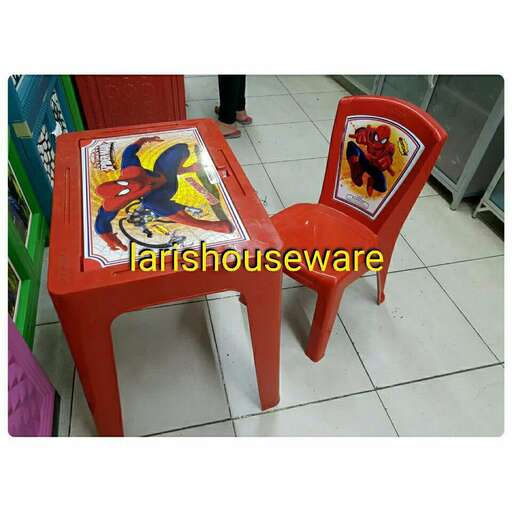 a child's table with a chair and a picture of a cartoon character on it.