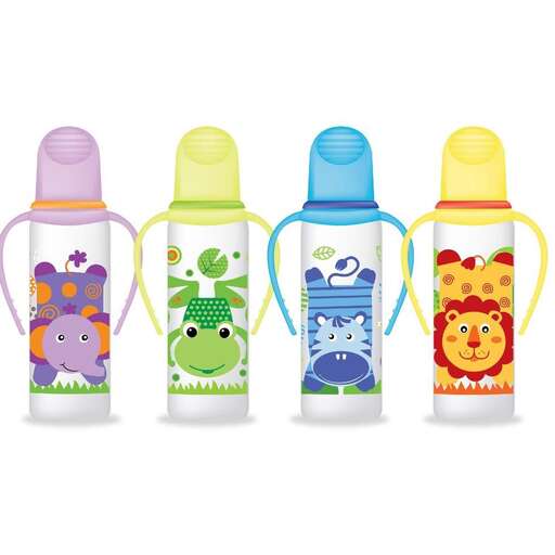 a set of three - sided water bottles.