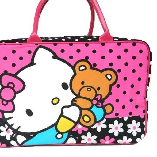 a teddy bear is holding a teddy bear and a bag.