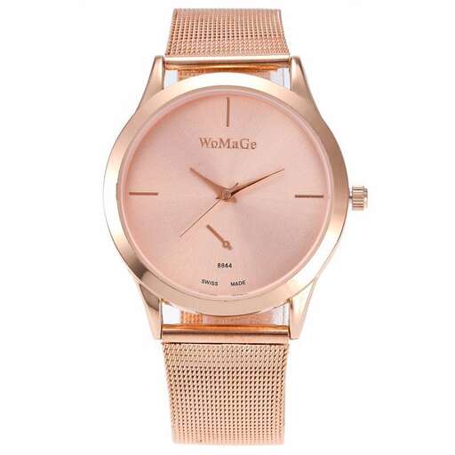 a pink watch with a gold band