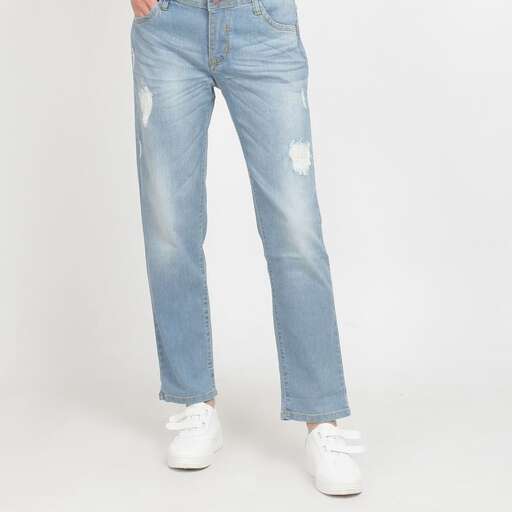 a pair of jeans with a white sole