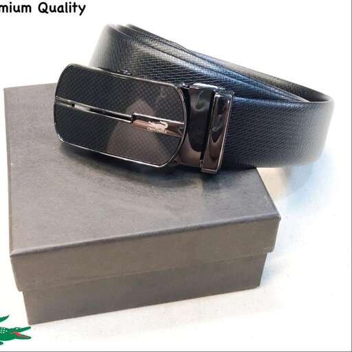 a black leather belt with a wide buckle and a buckle.