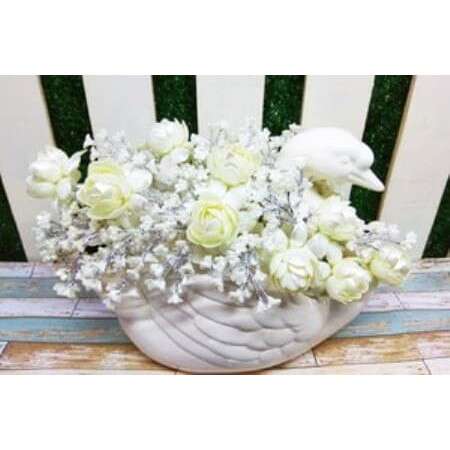 white roses in a white bowl