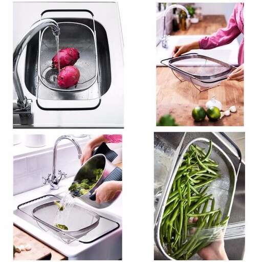 a series of pictures showing a woman washing vegetables.