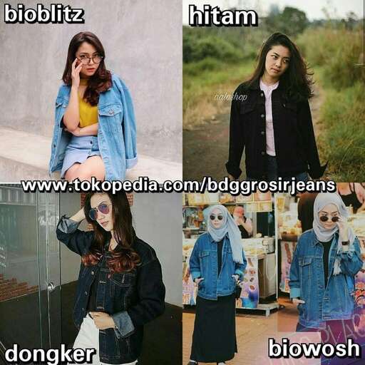 a collage of photos of a woman wearing a denim jacket and a scarf.