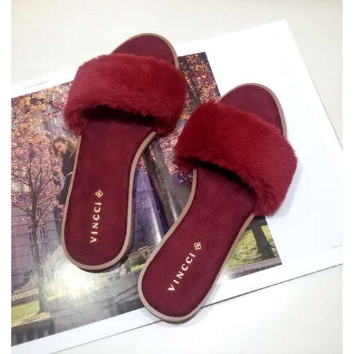 burgundy slippers with a touch of burgundy.