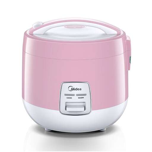 a pink crock pot on a white background.
