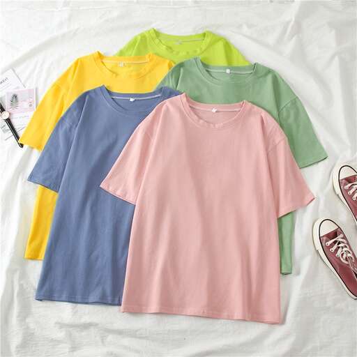 a collection of colorful shirts