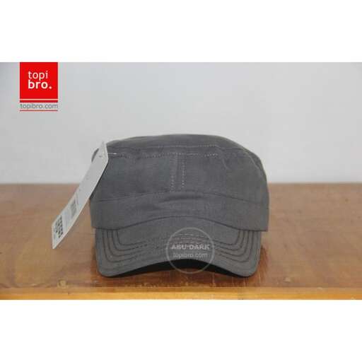 grey baseball cap with a label