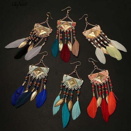 handmade earrings with a mix of blue and red and yellow.