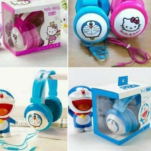 a set of three different headphones.