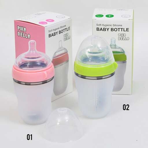 a set of three different types of baby bottles.