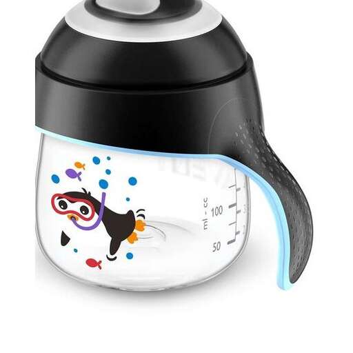 a toaster with a black face and a colorful bird on it.