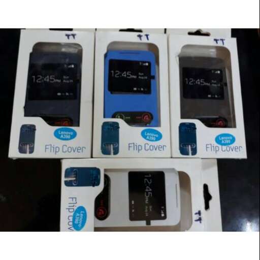 a display case with a blue case and a white phone.