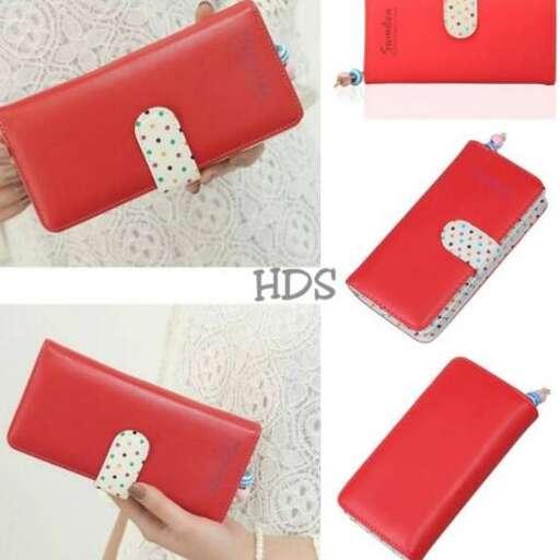 red leather wallet with a cute design