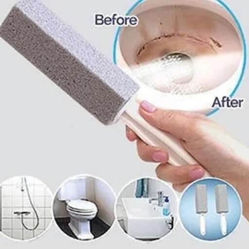 a woman cleaning her bathroom with a brush.