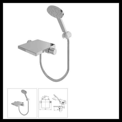 a shower head with a hook