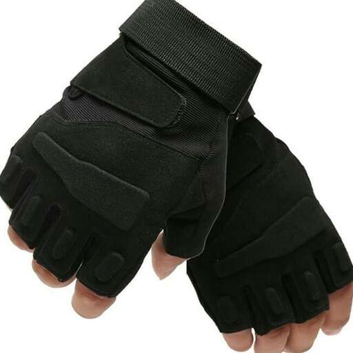 black leather gloves with a white background