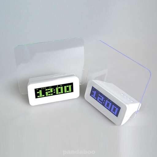 a white box with a blue clock inside of it.
