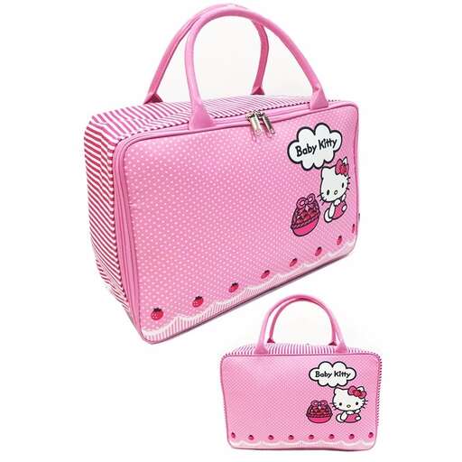 pink and white polka dots bag with a cute little pink bow.