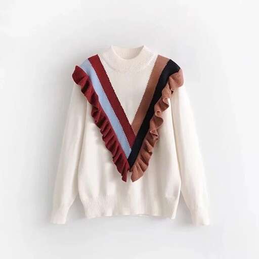 white sweater with a blue stripe
