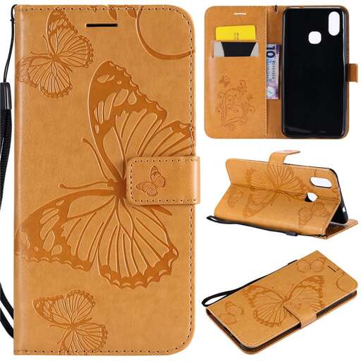 a beautiful brown and white bag with a butterfly design.