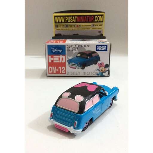 a toy car with a pink roof and a blue car in the back.