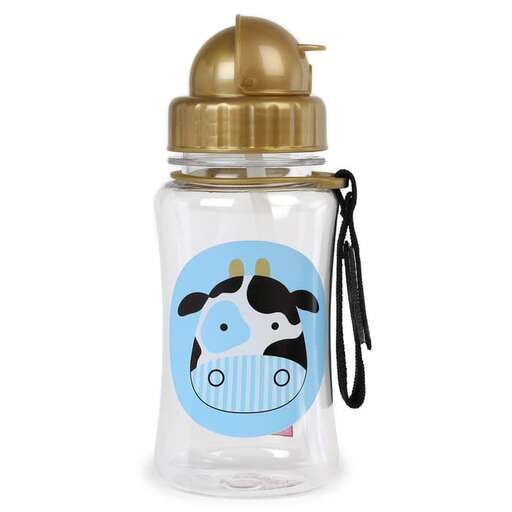 a water bottle with a dog on the front.