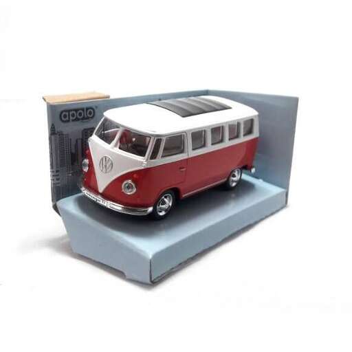 a toy bus is sitting on a box.
