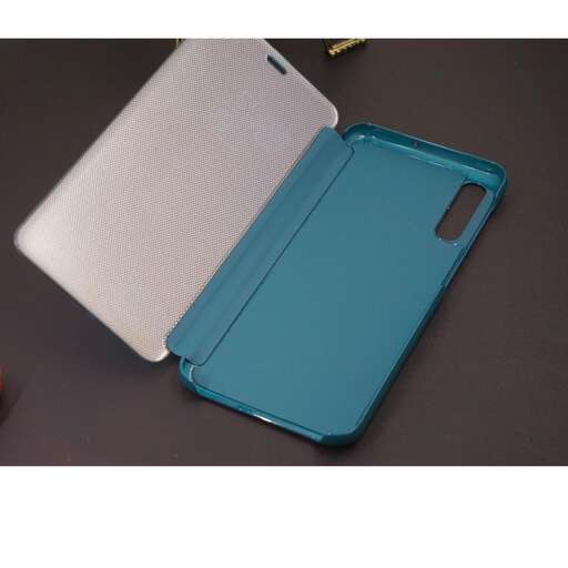 a blue case with a white cover and a small notebook.