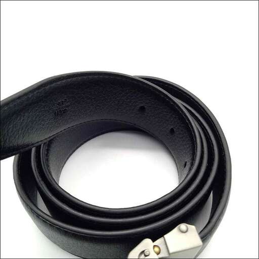 a black leather belt with a black strap.