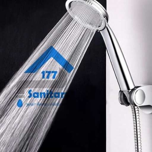 a shower head with a chain and a chain