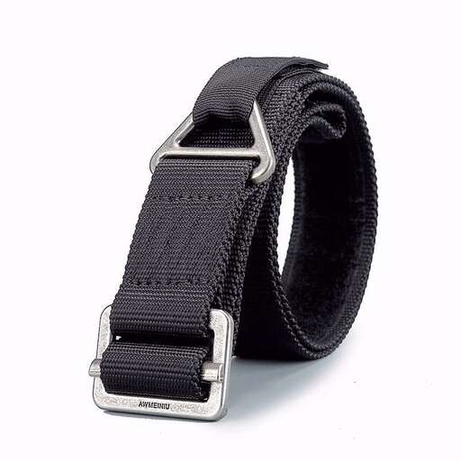 black leather belt with a silver buckle