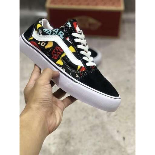 a sneaker that is painted with the same design.