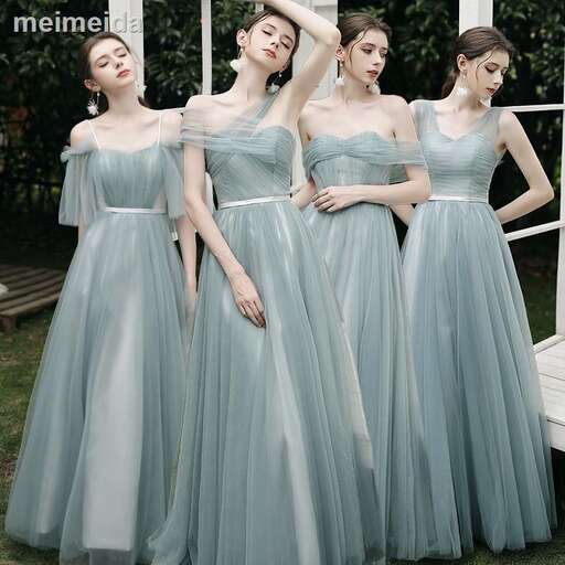 the bridesmaid dresses in blue