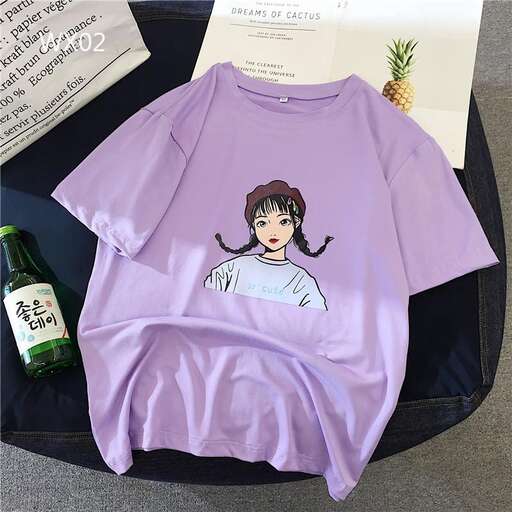 a purple tee shirt with a picture of a girl on it.