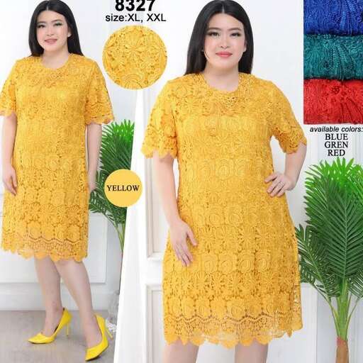yellow lace dress in the style of person
