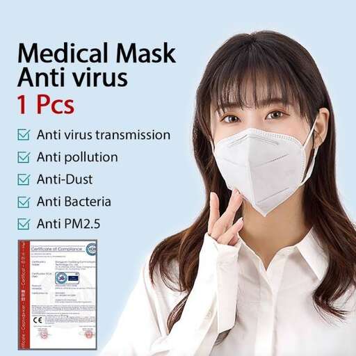 a woman in a white shirt and a mask holding a medical device.