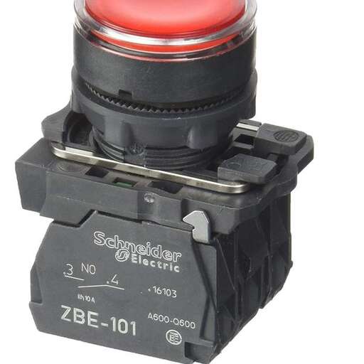 a black battery with a red lens.