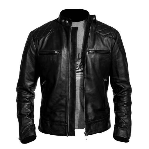leather jacket in black with a white background