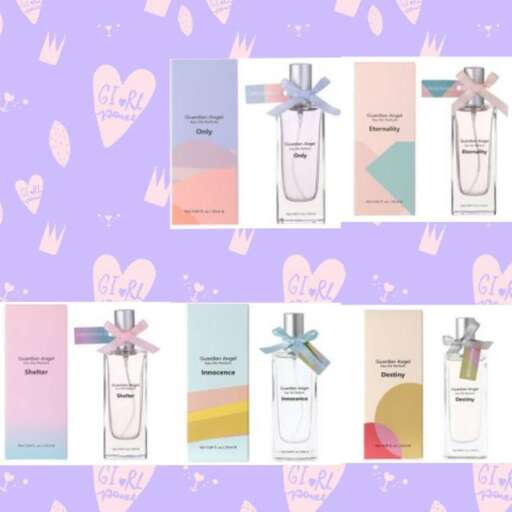 a set of greeting cards with a bottle of perfume.