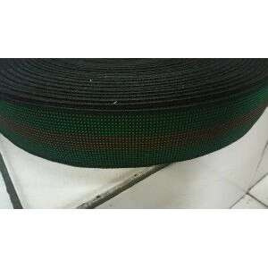 a black bag with green and red stripes.