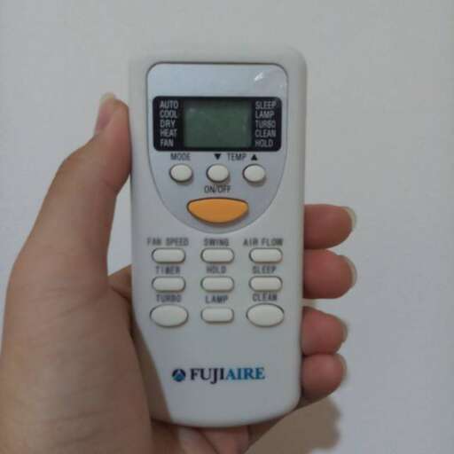 a person holding a remote control in their hand.