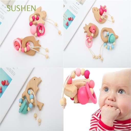 a set of three wooden toys.