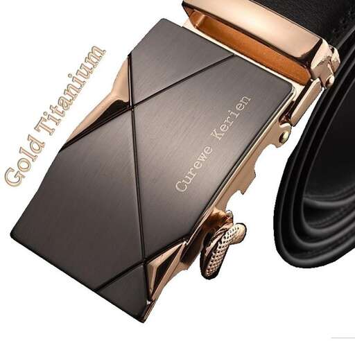 gold and black leather watch with a black leather strap